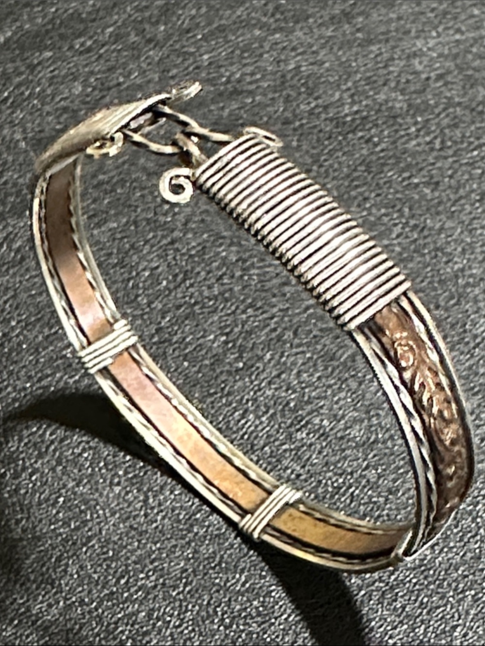 Artisan Mixed Metal Wire Wrapped Bangle Bracelet - Two Tone
